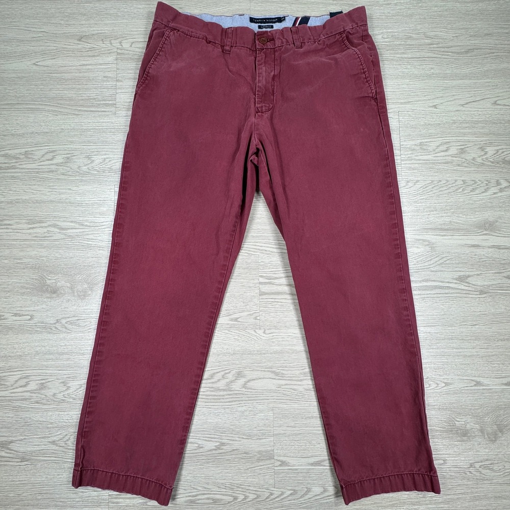 Tommy‎ Hilfiger Mens Chino Pants Custom Fit Burgundy/Red/Plum 36x30